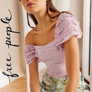 Free People Pink Ruffle Off-Shoulder Blouse